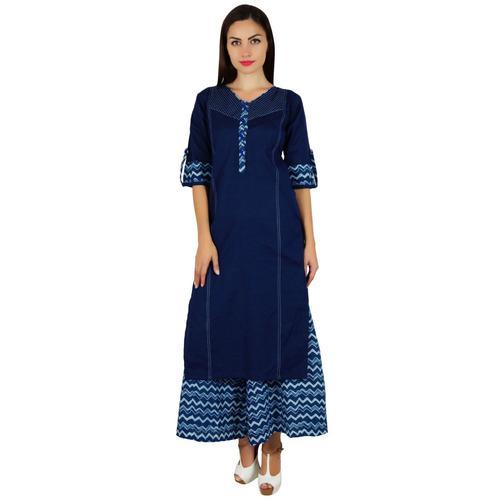 Bimba Coton Bleu Kurti Manches 3/4 Kurta Casual Avec Droite Tunique... on Productcaster.