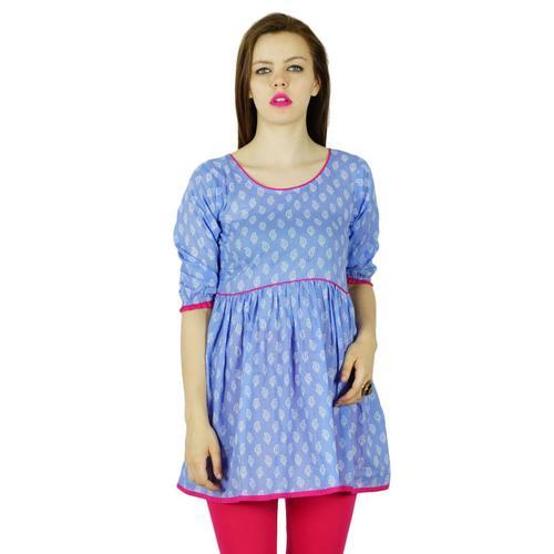 Bimba Femmes Coton Bleu Tunique Indien Blouse 3/4 Kurti Manches Kurta on Productcaster.