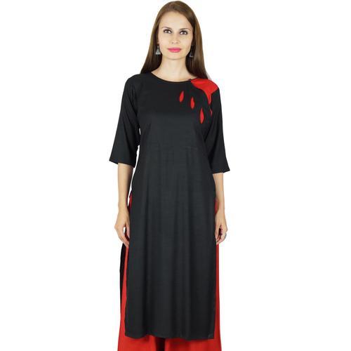 Bimba Femmes Noir Rayon Kurta Kurti Manches 3/4 Formel Casuel Indie... on Productcaster.