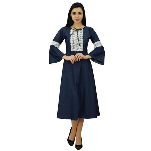 Bimba Robe En Jean Style Rtro Mi-Mollet Robe De Boho Des Femmes Des... on Productcaster.