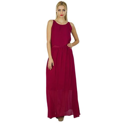 Bimba Femmes Long Maxi Demi Doubl Georgette Fait Robe Sans Manches ... on Productcaster.