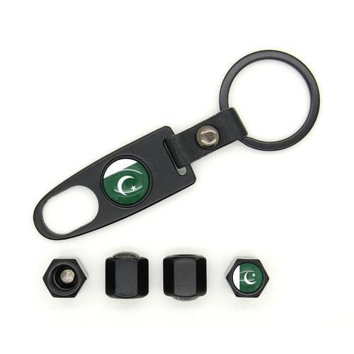 Lot de 4 bouchons de valves avec logo et porte clé Pakistan Noir on Productcaster.