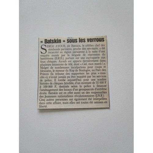 Coupure De Presse Batskin Sous Les Verrous 1991 Le Parisien on Productcaster.