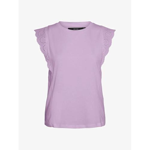 Vero Moda Vmhollyn T-Shirt Avec Manches En Broderie Anglaise Lavender on Productcaster.