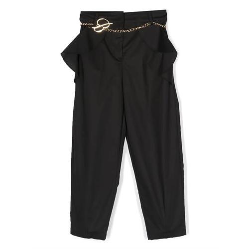 Miss Blumarine Pantalon Noir En Coton Stretch Avec Volants Et Ceint... on Productcaster.