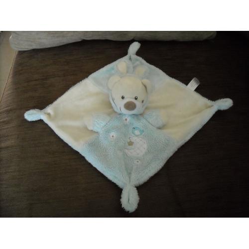 Doudou Plat Ours Bleu Et Beige/Crème/Écru Déguisé Lapin Auchan on Productcaster.