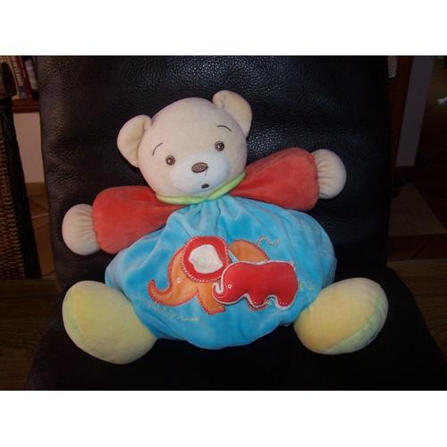 Doudou Ours Boule Kaloo Gm Pooche Avec Elephant Bleu Orange Vert on Productcaster.