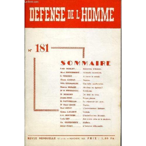 Defense De L'homme 16e Annee N° 181 - Louis Dorlet..Renouveau D¿Ill... on Productcaster.