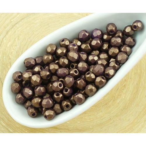 100pcs Or Briller En Bronze Brun Mat Perle Ronde À Facettes Feu Pol... on Productcaster.