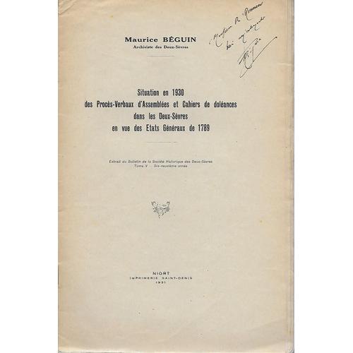 Situation En 1930 Des Procès-Verbaux D'assemblées Et Cahiers De Dol... on Productcaster.