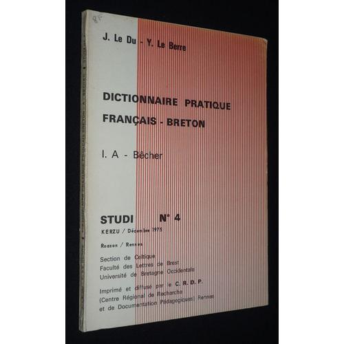 Dictionnaire Pratique Français-Breton, 1. A-Bêcher - Studi N°4, Ker... on Productcaster.