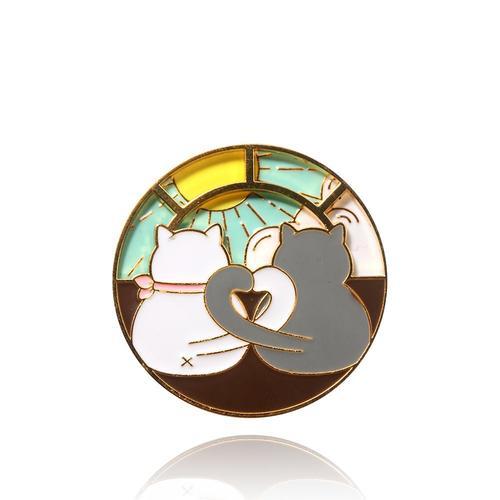 Broche Rotative Pour Couple Chat Nuit Et Jour, Badge Rond En M?Tal ... on Productcaster.