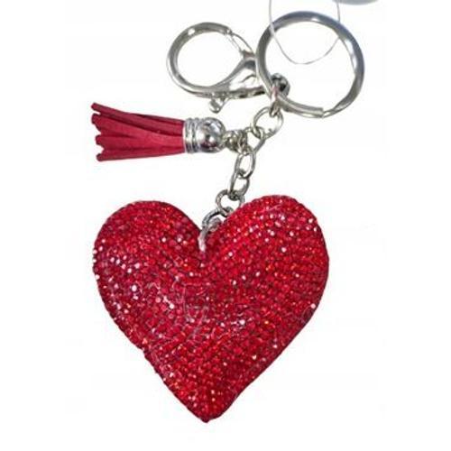 Porte-clés pendentif coeur avec pompon, ROUGE YSK657 on Productcaster.