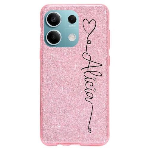 Coque Pour Redmi Note 13 4g Paillettes Rose Prenom Police 18 Coeur on Productcaster.