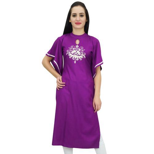 Bimba Droite Femmes Violet Casual Kurti Designer Indien Brod Kurta-36 on Productcaster.