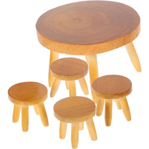 1 Jeu Accessoires De Maison De Poupée Ensemble De Chaises En Bois P... on Productcaster.