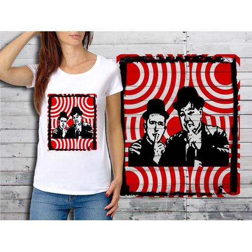 T-Shirt Blanc Femme Collection Pop Art 01 Laurel Et Hardy on Productcaster.