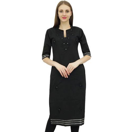 Coton Noir Féminin Bimba Brodé Kurta Kurti Vêtements Été Tunique Ca... on Productcaster.