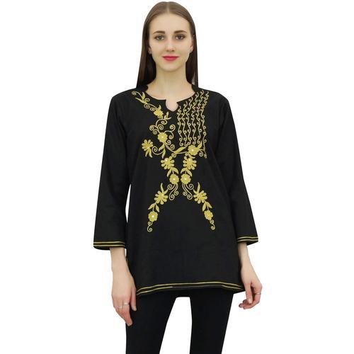 Bimba Casual Broderie Noir Coton Top De Femmes Pleine Manches Tuniq... on Productcaster.