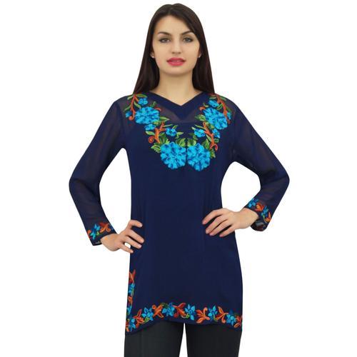 Phagun Casual Bleu Marine Aari Travail De Femmes Georgette Tops Che... on Productcaster.