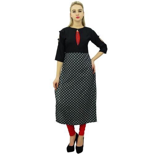 Phagun Designer Noir Imprime Rayonne Straight Casual Kurti Vetement... on Productcaster.