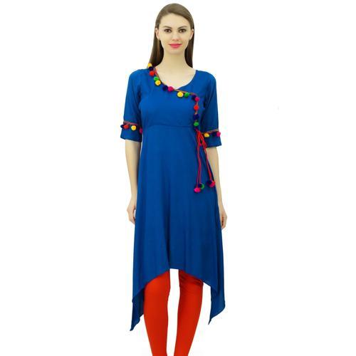 Phagun Angrakha Rayonne Femmes De Style Tunique Kurta Design Pompon... on Productcaster.