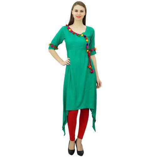 Phagun Angrakha Rayonne Femmes De Style Tunique Kurta Design Pompon... on Productcaster.