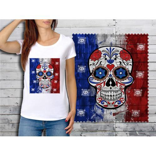 T-Shirt Blanc Femme Taille Xl Collection Drapeau Mexican Skull 01 F... on Productcaster.