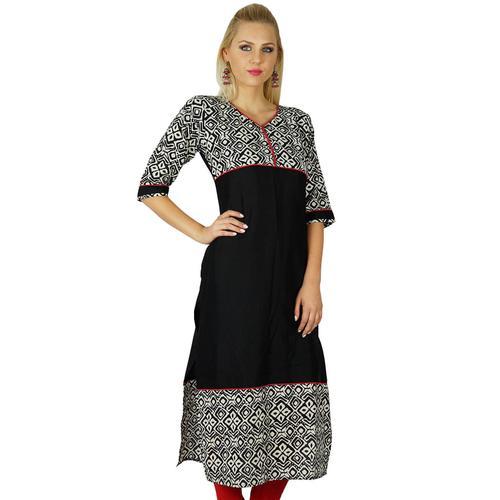 Bimba Black Tunique Manches 3/4 Rayon Personnalis? Kurti Casual Sum... on Productcaster.