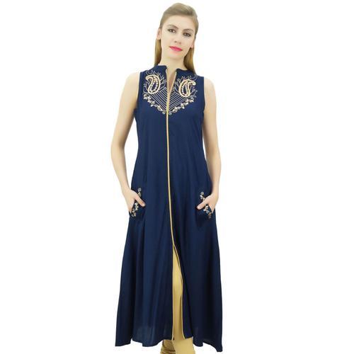 Bimba Designer Manches Marine Femmes Bleu Broderie A-Ligne Kurta Ku... on Productcaster.