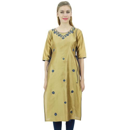 Bimba Femmes Tunique Brode D'or Beige Indien Droit Ethnique Kurta -... on Productcaster.