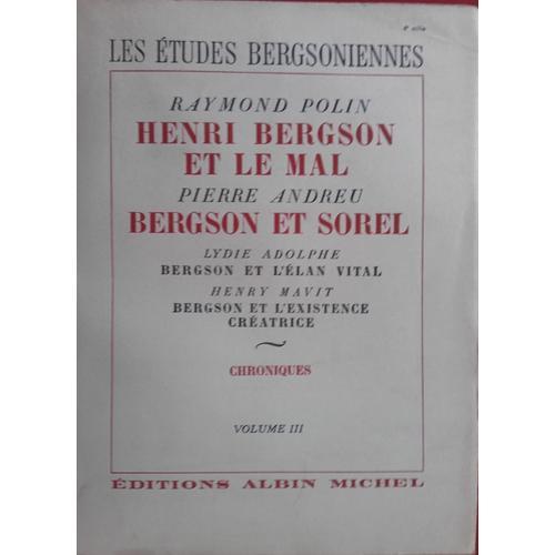 Etudes Bergsonniennes Volume Iii on Productcaster.