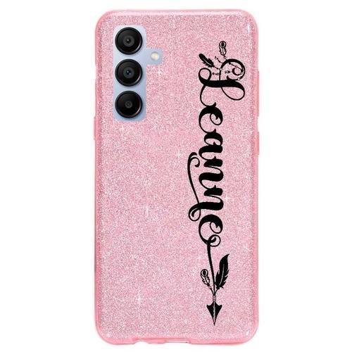 Coque Pour Galaxy A55 Paillettes Rose Prenom Police 27 Plume Boho on Productcaster.