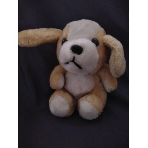 Peluche Chien Assis Beige Blanc Yeux Plastique Vintage on Productcaster.