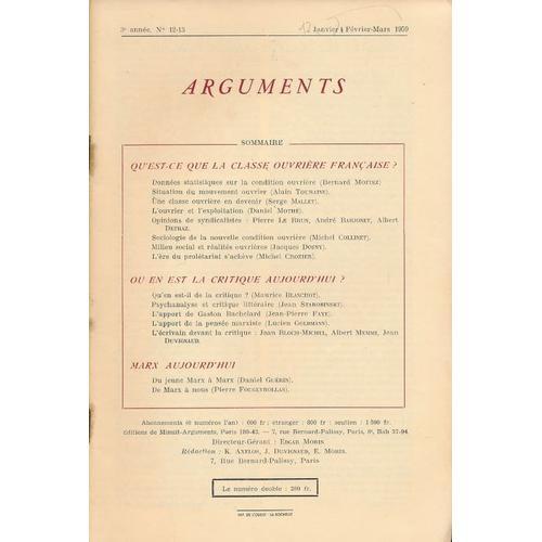 Arguments. N° 12 - 13 De Janvier Février Mars 1959 on Productcaster.