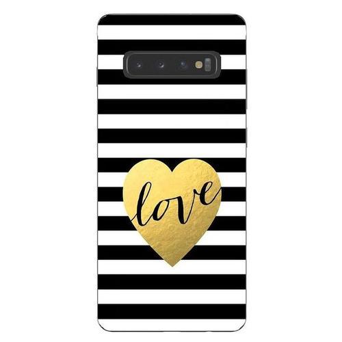 Coque Galaxy S10 Raye Love Noir Blanc Or on Productcaster.