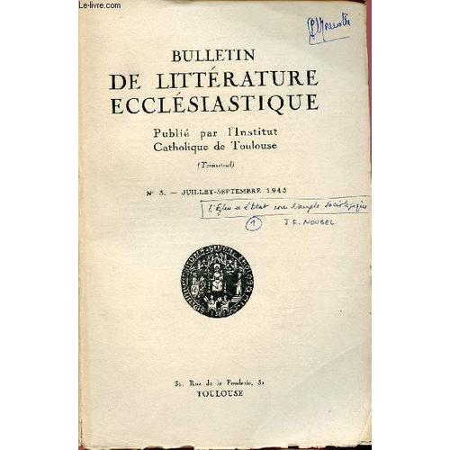 Bulletin De Litterature Ecclesiastique N°3- Jui/Sept 45 : Sainte Th... on Productcaster.