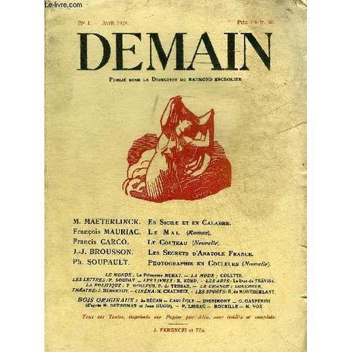 Demain N°1 Avril 1924 - En Sicile Et En Calabre Par Maeterlinck - L... on Productcaster.