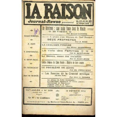 La Raison -N°338 - 10 Fev 1914/ Le Monisme: Une Seule Force Dans Le... on Productcaster.