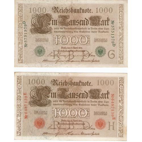 2 Billets Mille Mark 1910 ( 1 Rouge Et 1 Vert) on Productcaster.