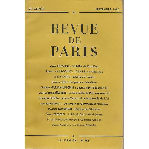 Revue De Paris - Septembre 1950 on Productcaster.