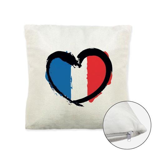 Coussin Doux Polaire Imprimé 40x40 Cm France Drapeau Coeur on Productcaster.