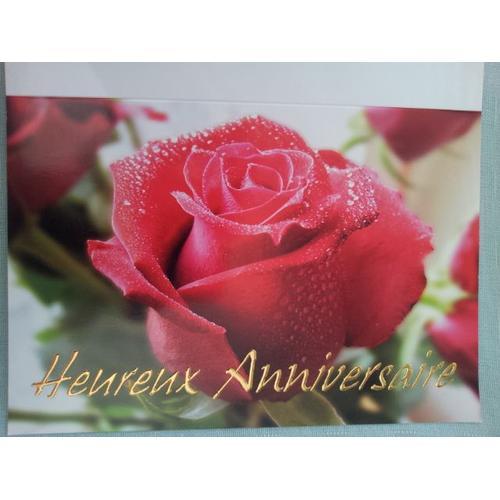 Carte Heureux Anniversaire Rose Rouge Sous La Rosée & Son Enveloppe... on Productcaster.