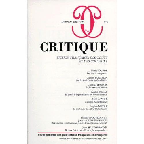 Critique Numero 618 Novembre 1998 : Fiction Francaise : Des Gouts E... on Productcaster.