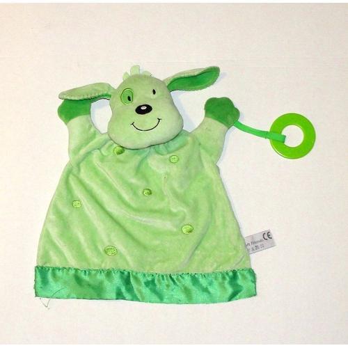 Doudou Plat Chien Vert Avec Anneau De Dentition Soft Friends on Productcaster.