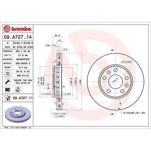 Brembo Kit De Disque De Frein 09.A727.14 - 2 Pieces on Productcaster.