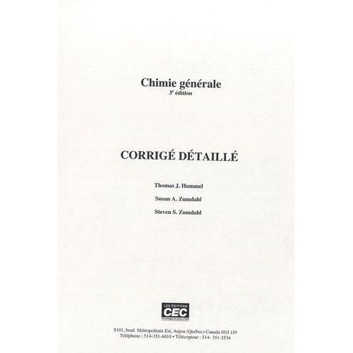 Chimie Générale - Corrigé Détaillé on Productcaster.