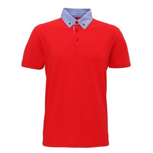 Polo Col Denim Boutonn? Homme - Aq007 - Rouge on Productcaster.