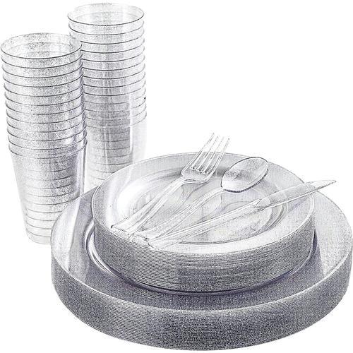 150 Pièces Réutilisable Vaisselle en Plastique Paillette Argenté, 2... on Productcaster.