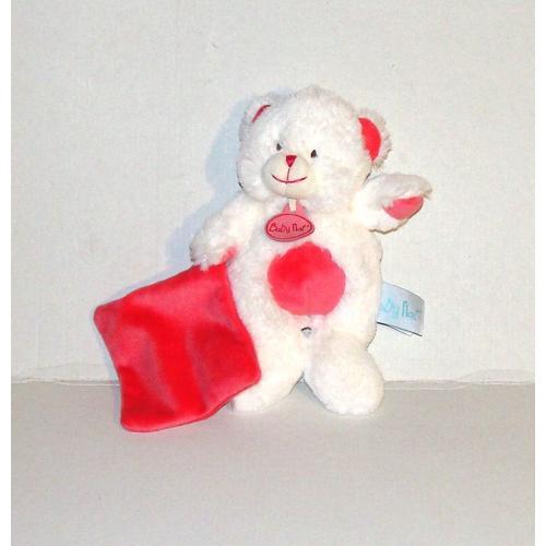 Ours Blanc Rose Fushia Avec Mouchoir Rose Fushia Doudou Peluche Tou... on Productcaster.